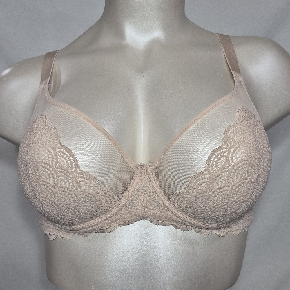 36DD HSIA Semi Sheer See Thru‎ Lace Unlined Underwire Bra Beige